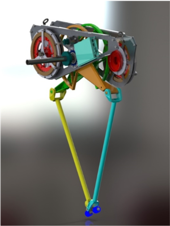 3D model of a colorful bipedal robot leg mechanism design