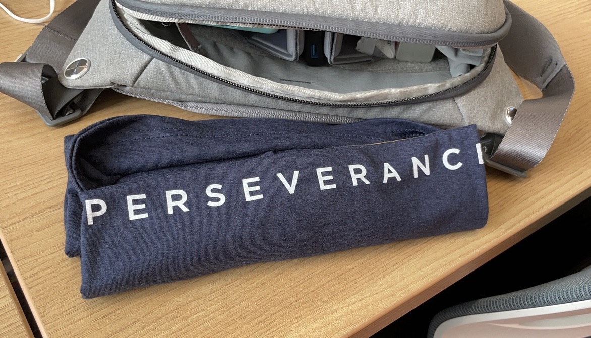 Perseverance pencil case on wooden desk